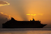 Cruise Ship leaving Roseau at Sunset