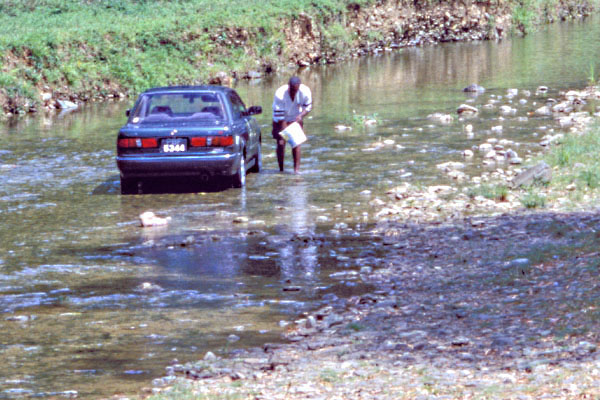 Car wash in a river