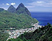 Gros Piton and Petit Piton seen from the Street to Castries